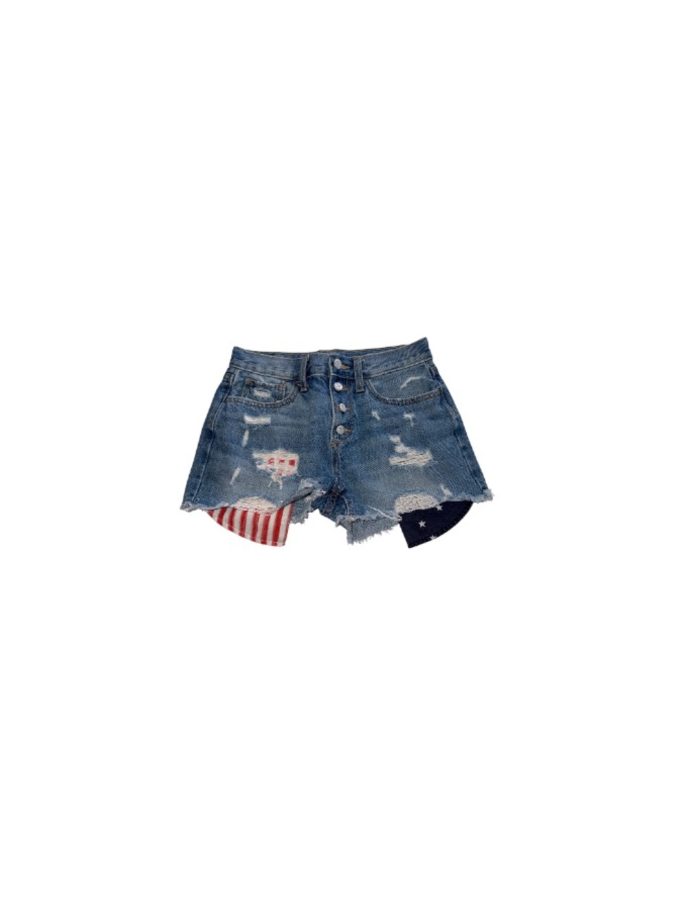 Old Navy Blue Distressed Denim Shorts with USA Flag Pockets - Girl’s Size 14